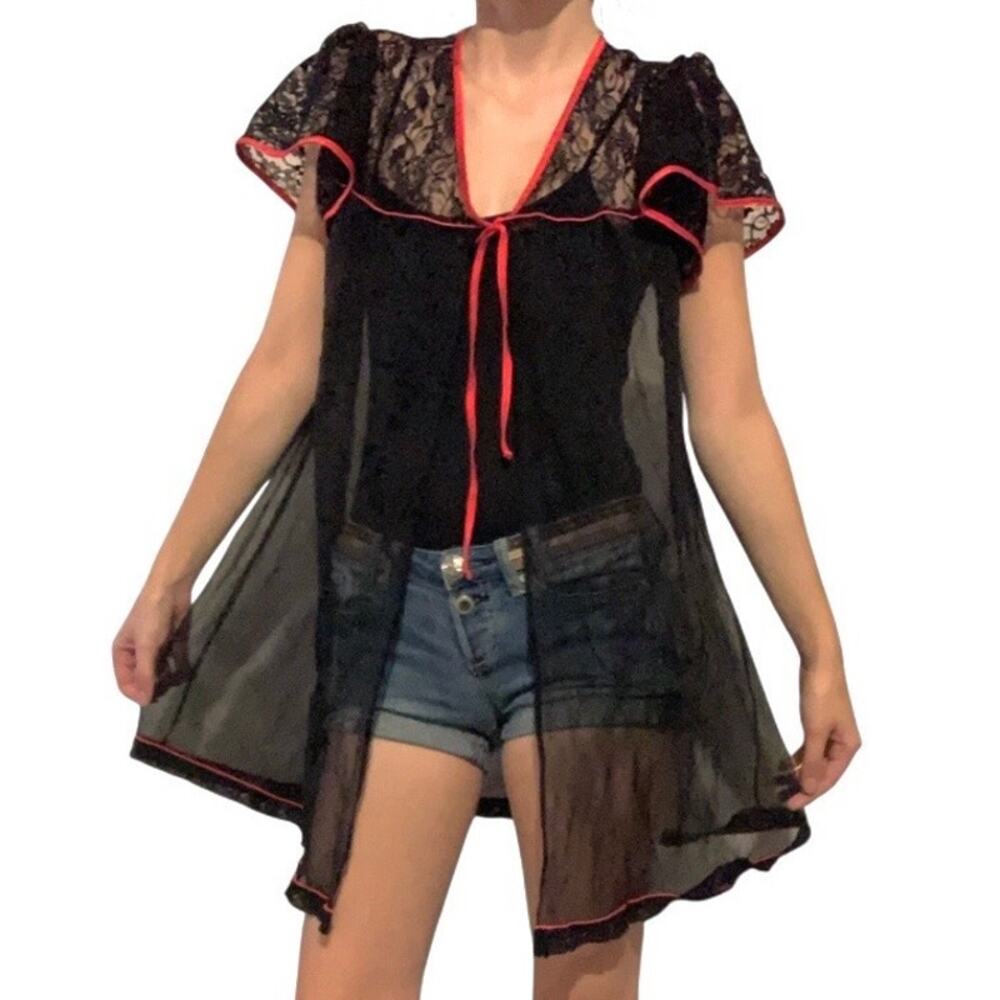 Secret Accents Vintage 80s Black Lace Babydoll Robe – Small Goth